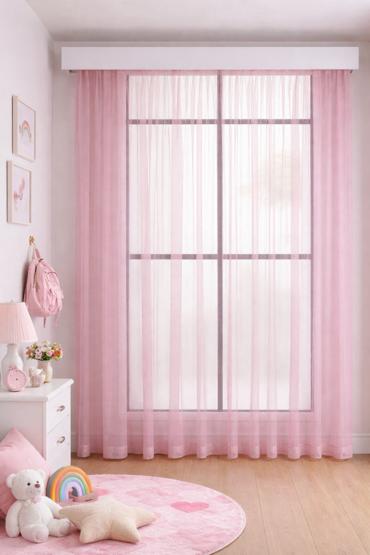 File Tül Perde Kırışmaz Estetik Sağlam Ekonomik ALTIN Şık Tül Perde 1/3 Pile Salon Mutfak — PEMBE