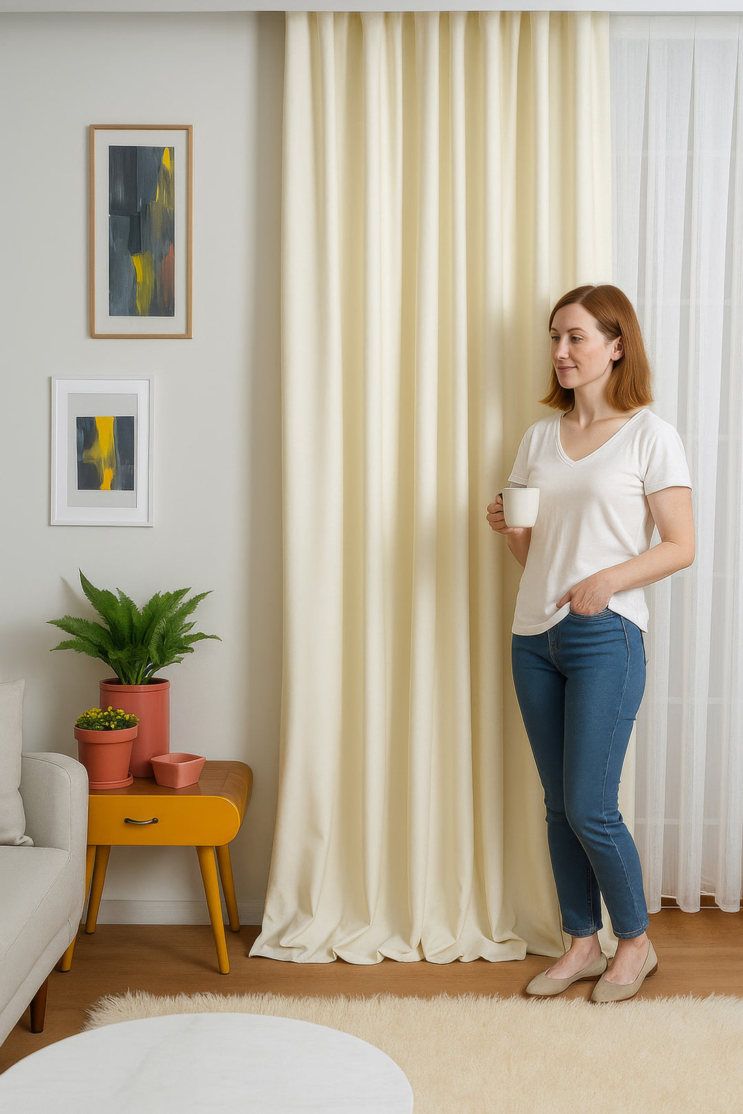 Keten Fon Perde Natural Ekonomik Dekoratif Salon Yatak Odası Çocuk Odası PİLESİZ — Krem