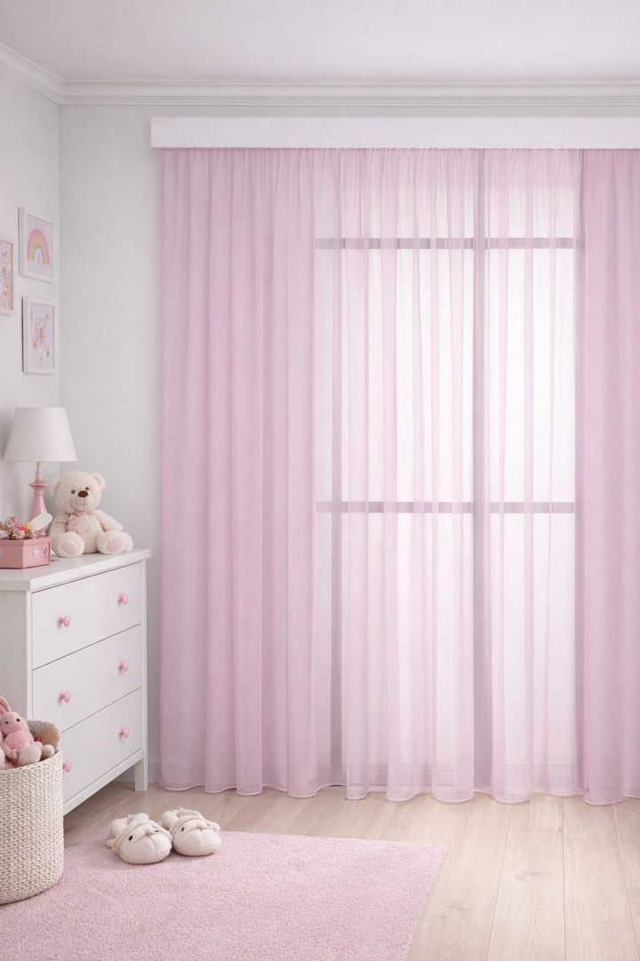 TTM Keten Tül Perde Natural Şantuk Görünümlü Çocuk Bebek Odası Her Odaya Tül Perde 1/3 Pileli Mavi — PEMBE