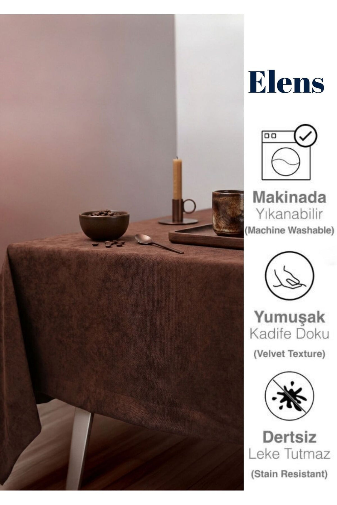 KADİFE Dokulu Dertsiz Masa Örtüsü EKONOMİK Zarif Mutfak ve Salon için — KAHVERENGİ