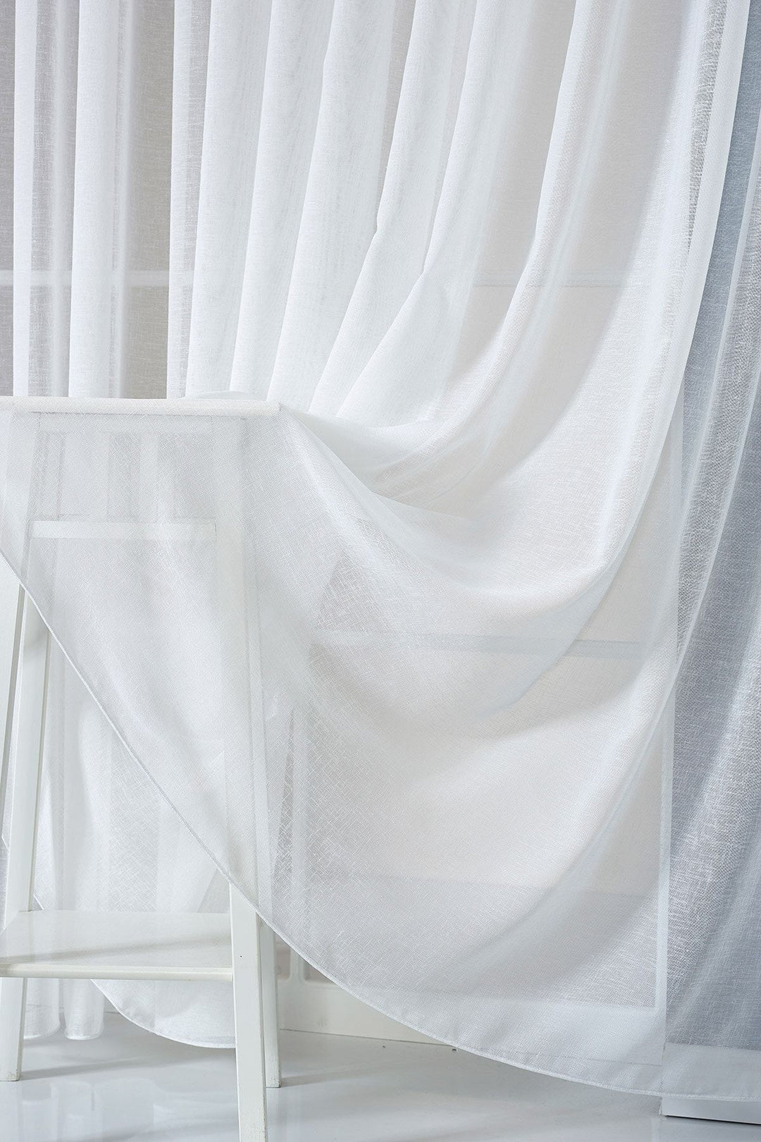Natural KETEN Görünüm Ütü İstemez Kalın BEYAZ Tül Perde Salon Yatak Odası Mutfak 1/2,5 Pileli FOLDED — BEYAZ