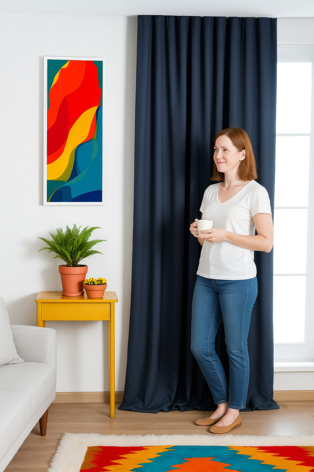 Keten Fon Perde Natural Ekonomik Dekoratif Salon Yatak Odası Çocuk Odası PİLESİZ — LACİVERT