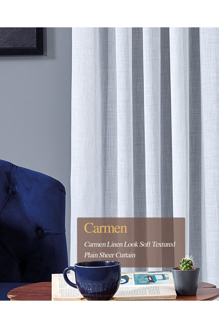 Ekru Akdeniz Havası Natural Keten Görünümlü Tül Perde 1/2,5 Orta Pileli Doğal Carmen — Ekru