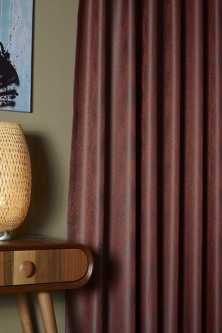 Bordo Antrasit Modern Minimalist Çok Şık Eskitme Jakar Fon Perde Ekstraforlu Büzdürmeli Brigette — Bordo- Antrasit