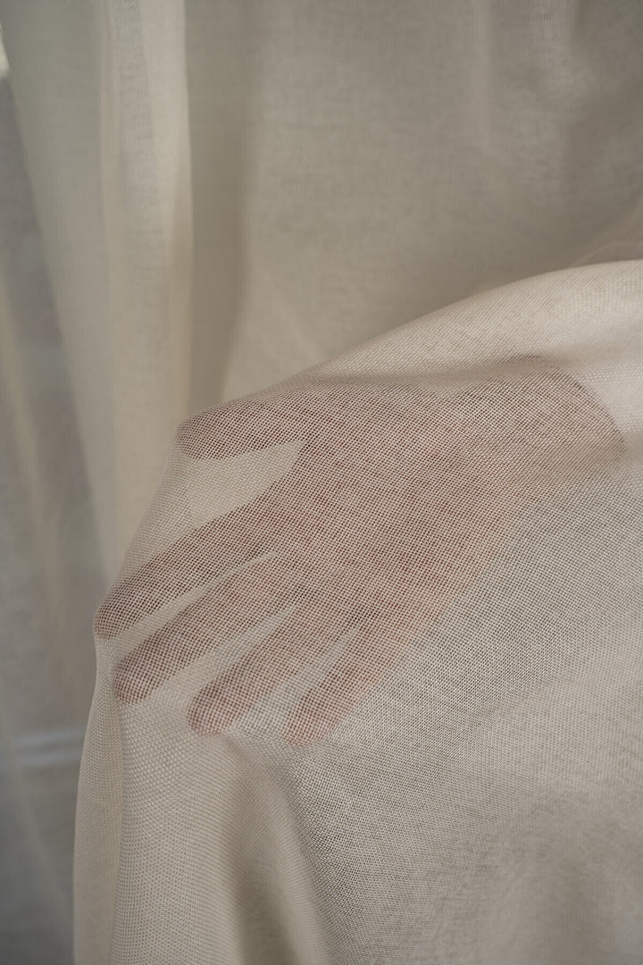 Elit Natural Efektli KETEN Görünümlü Ütü İstemez Kalın Bej Latte Tül Perde 1/2 Pileli ART — Bej Latte