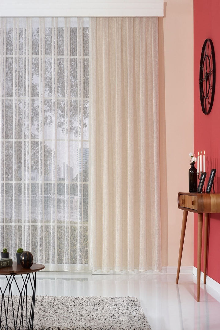 Antrasit Ütü Istemeyen Ultra Soft Yumoş 1/2,5 Orta Pileli Doğal Natural Kalın Tül Perde Gala — Ekru