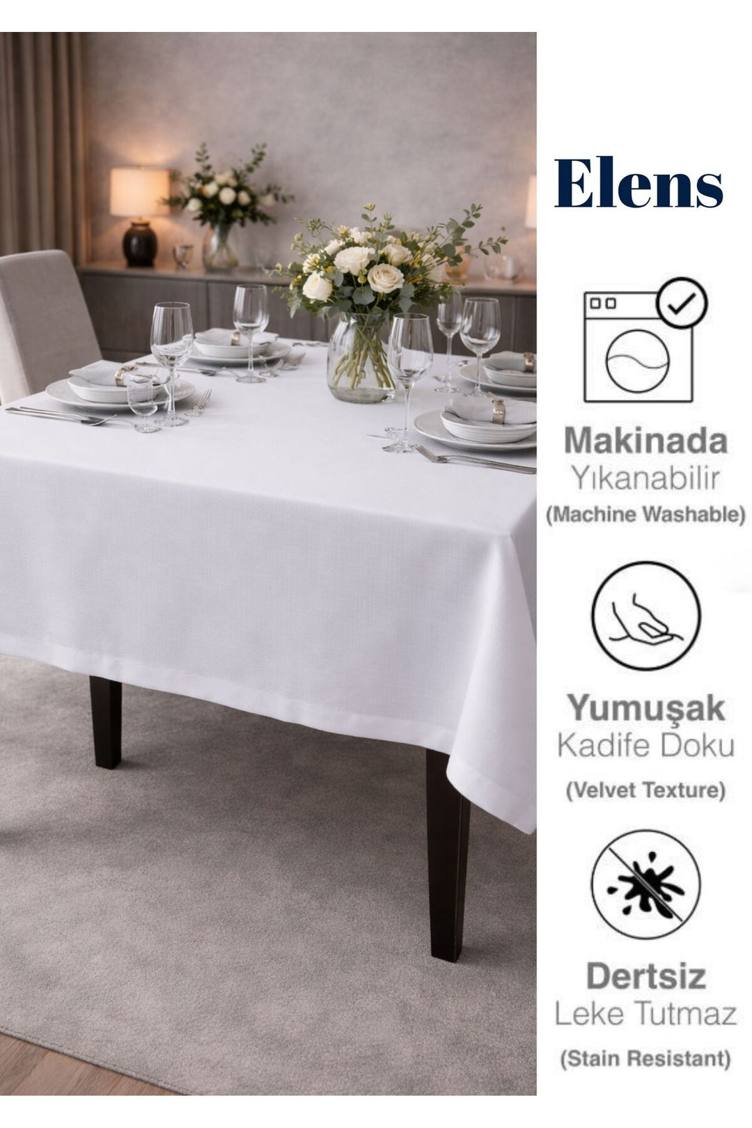 Keten Dokulu Dertsiz Masa Örtüsü EKONOMİK Zarif Mutfak ve Salon için — Beyaz