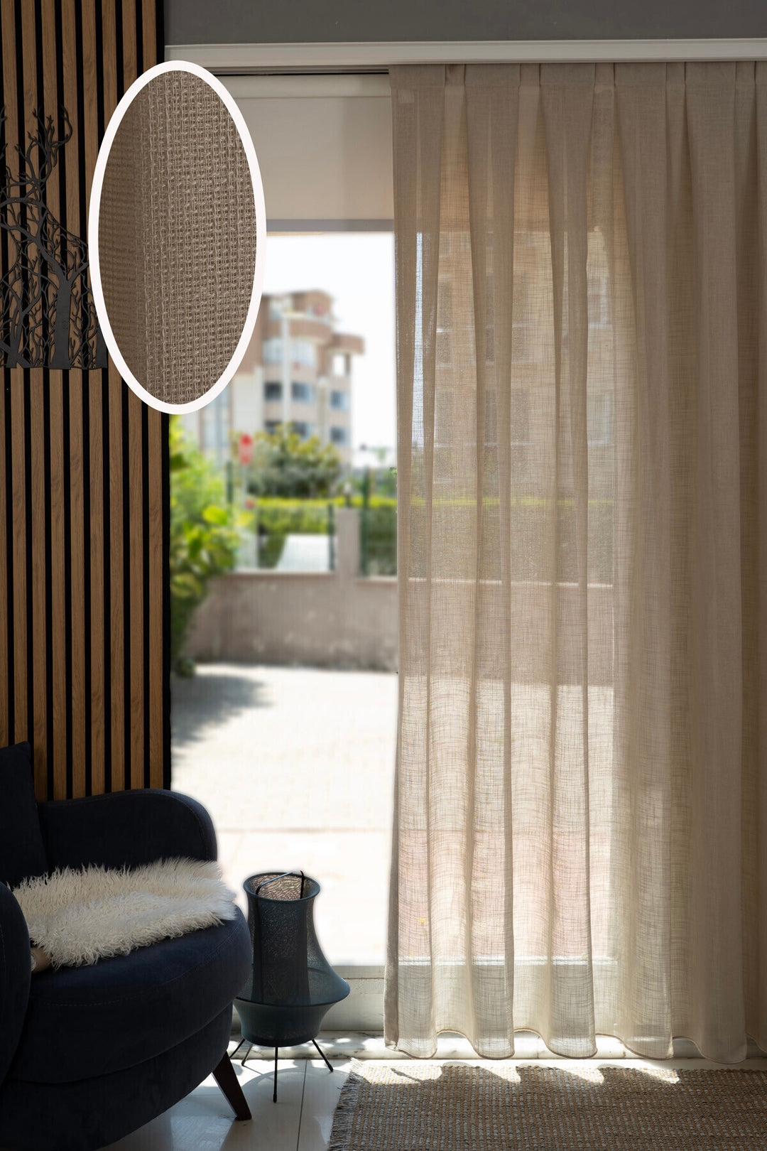 EKRU Natural Salon Tül Perde Efektli KETEN Görünümlü Beyaz Ütü İstemez Tül Perde 1/3 Sık Pileli GUP — Camel