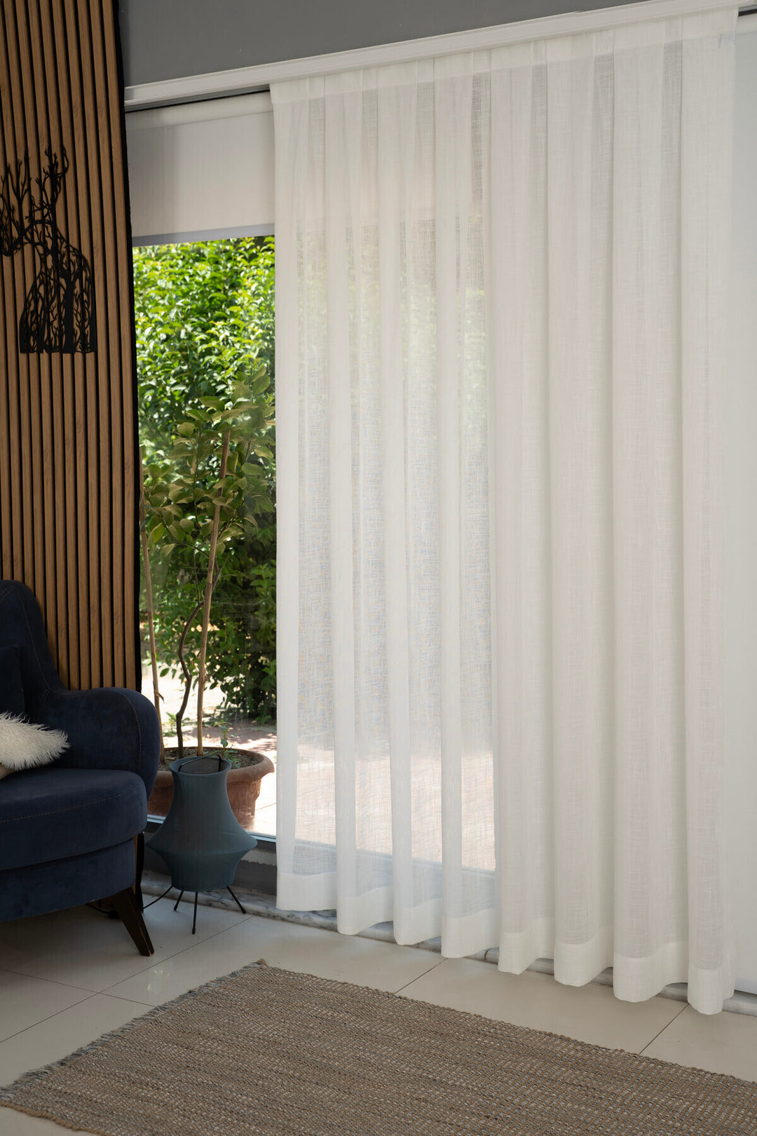 EKRU Natural Salon Tül Perde Efektli KETEN Görünümlü Beyaz Ütü İstemez Tül Perde 1/3 Sık Pileli GUP — Ekru