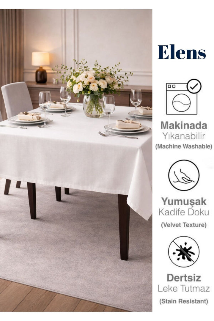 Keten Dokulu Dertsiz Masa Örtüsü EKONOMİK Zarif Mutfak ve Salon için — Krem