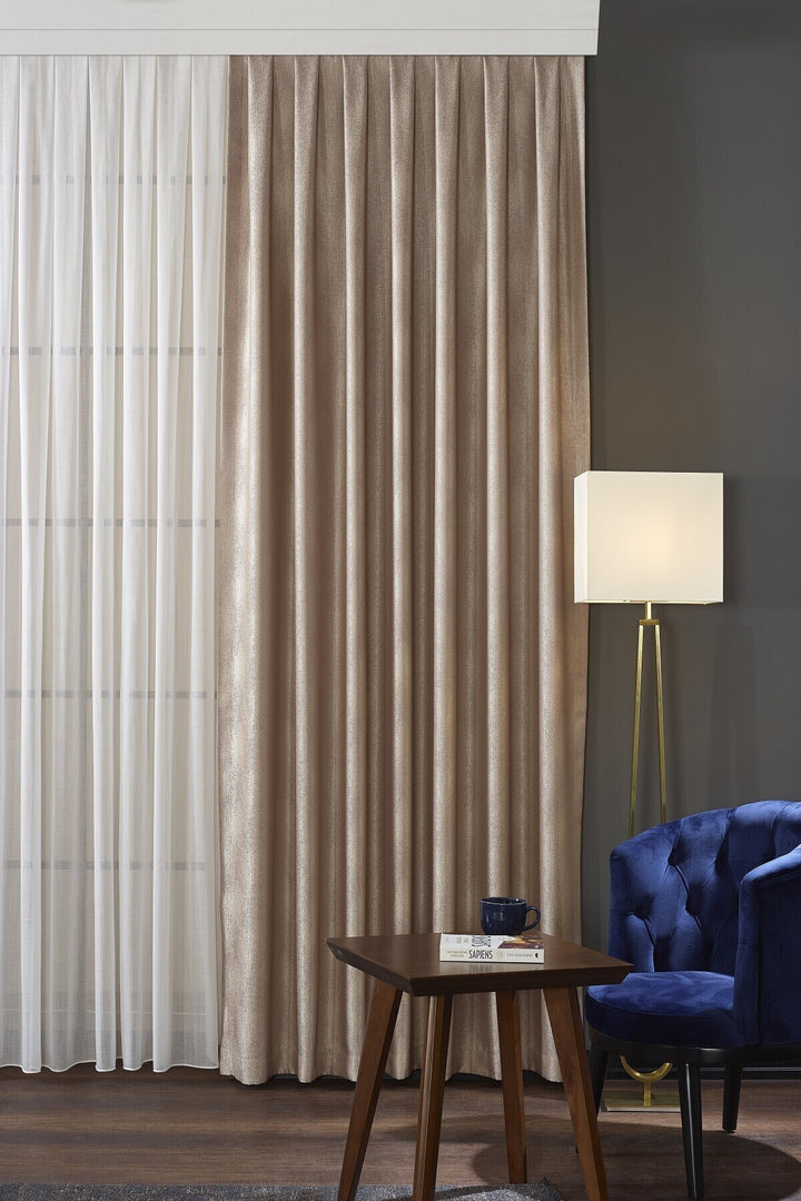 Bordo Antrasit Modern Minimalist Çok Şık Eskitme Jakar Fon Perde Ekstraforlu Büzdürmeli Brigette — Altın