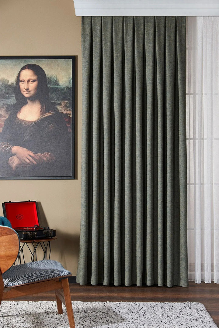 Hardal Siyah Modern Keten Düz Fon Perde Salon Çocuk Yatak Odası 1/2,5 PİLELİ Serra — TURKUAZ BEJ