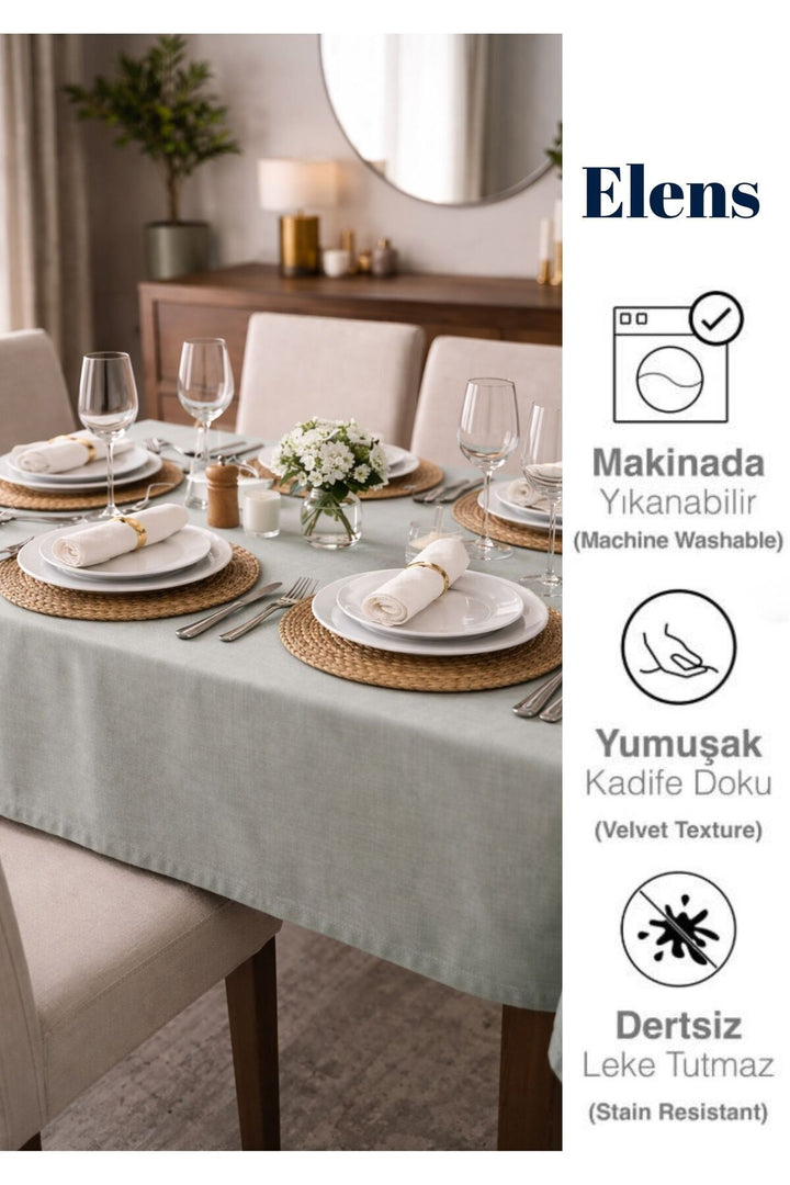 Keten Dokulu Dertsiz Masa Örtüsü EKONOMİK Zarif Mutfak ve Salon için — YEŞİL