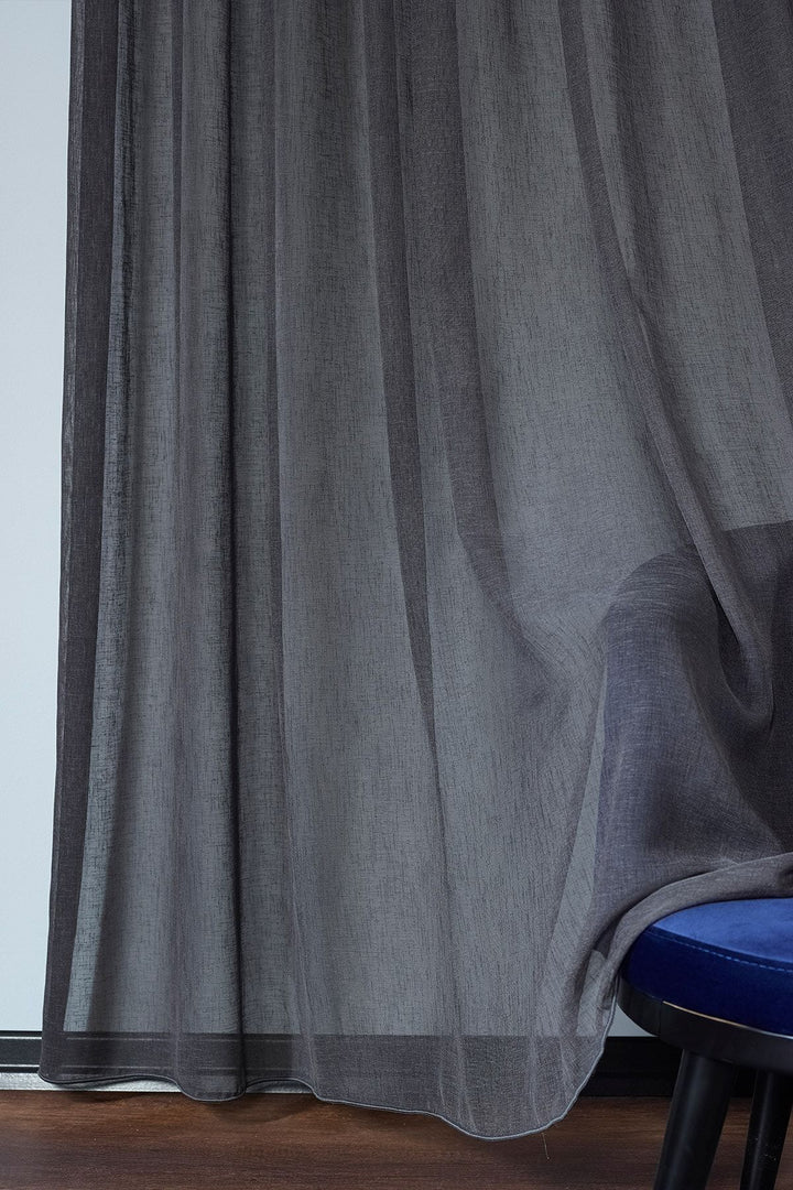 Natural KETEN Görünüm Ütü İstemez Kalın BEYAZ Tül Perde Salon Yatak Odası Mutfak 1/2,5 Pileli FOLDED — ANTRASİT