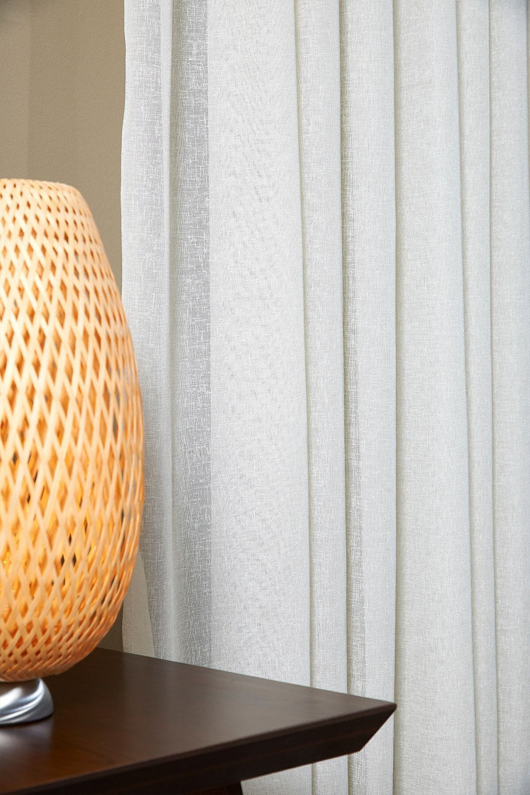 Natural KETEN Görünüm Ütü İstemez Kalın BEYAZ Tül Perde Salon Yatak Odası Mutfak 1/2,5 Pileli FOLDED — Bej