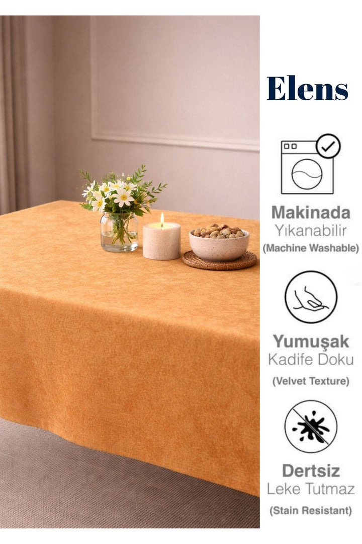 KADİFE Dokulu Dertsiz Masa Örtüsü EKONOMİK Zarif Mutfak ve Salon için — Hardal