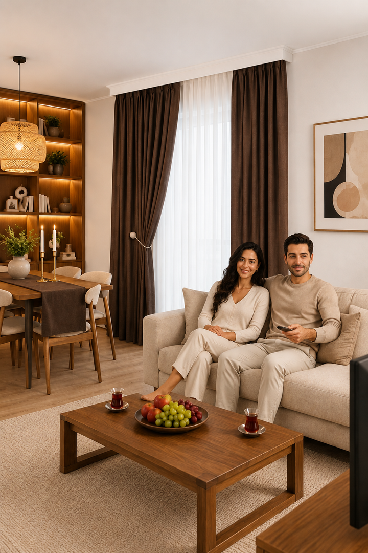 Kalın Keten Dokulu Yumuşak Işık Geçirmez Dekoratif  Blackout Fon Perde Yatak Odası Salon Pilesiz AÇIK GRİ — Kahverengi