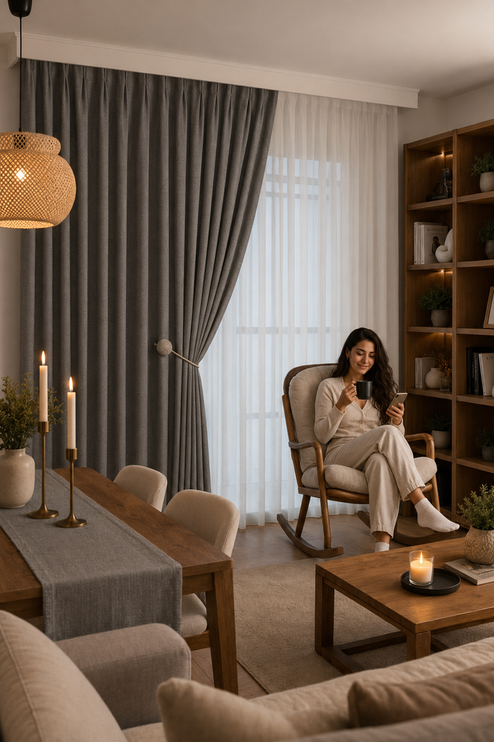 Kalın Keten Dokulu Yumuşak Işık Geçirmez Dekoratif  Blackout Fon Perde Yatak Odası Salon Pilesiz AÇIK GRİ — Açık Gri