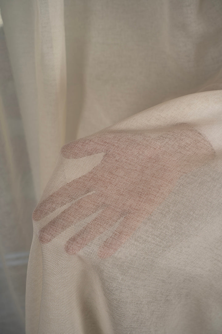 KETEN Görünümlü Ütü İstemez UZUN Tül Perde Elit Natural Pileli ART — Bej Latte