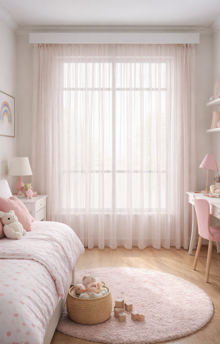 Pembe Doğal Natural Ütü Istemez Salon, Oturma Odası 1/3 Pileli Tül Perde Premium Kalite Istanbul — PEMBE