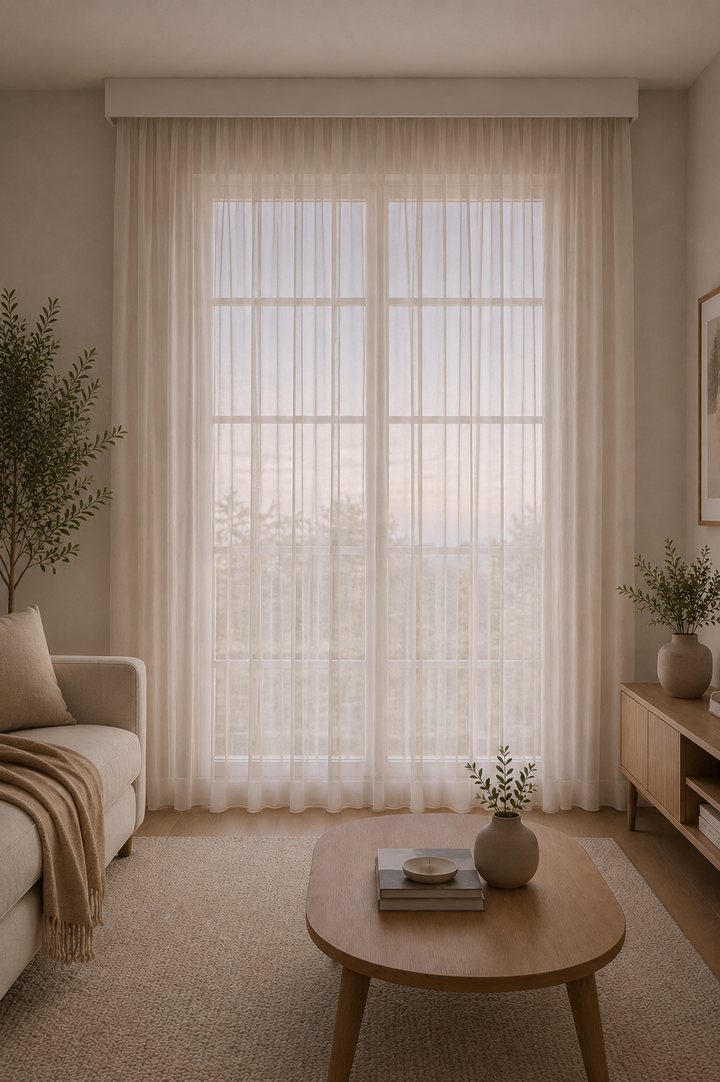 Doğal Natural Ütü Istemez Salon, Oturma Odası Tül Perde Premium Kalite Istanbul — Krem