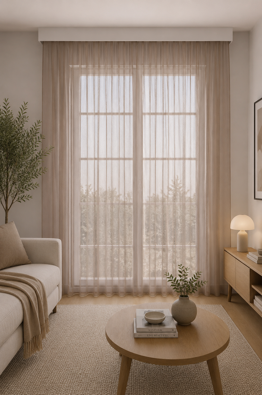Doğal Natural Ütü Istemez Salon, Oturma Odası Tül Perde Premium Kalite Istanbul — Bej