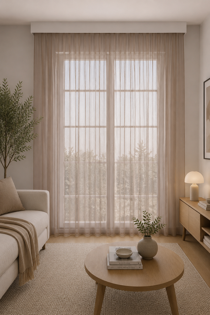 Doğal Natural Ütü Istemez Salon, Oturma Odası Tül Perde Premium Kalite Istanbul — Bej